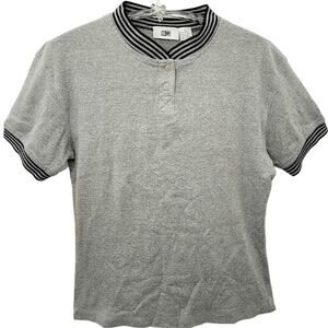 BP Vintage 80s Heather Gray Black Striped Trim‎ Knit Henley T-Shirt New Top